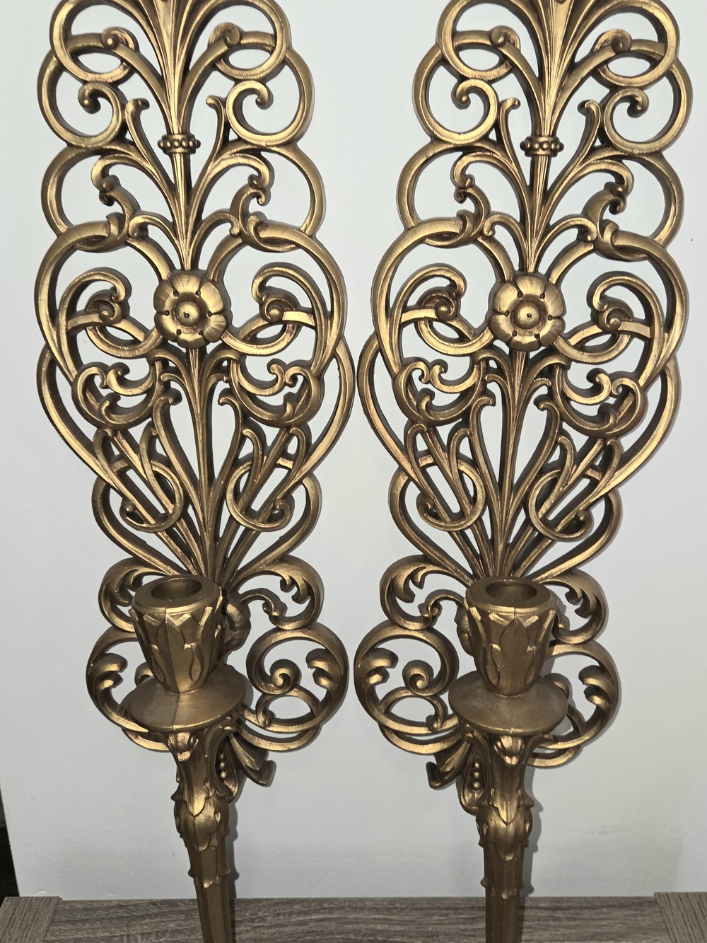 Set of 2 VTG Burwood Products Syroco Gold Hollywood Regency Wall Candle Sconces. - Picture 2 of 13